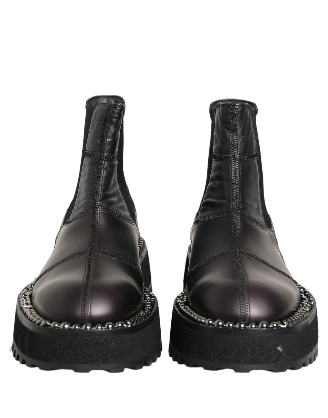 Dolce &amp; Gabbana Black Chelsea Boots Leather Slip On Men Shoes