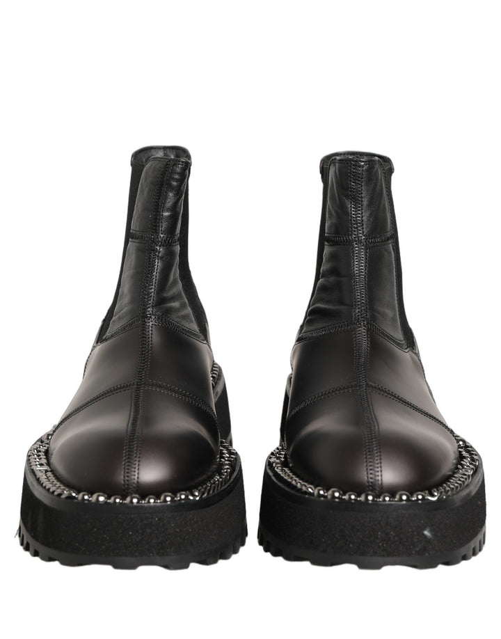 Dolce &amp; Gabbana Black Chelsea Boots Leather Slip On Men Shoes