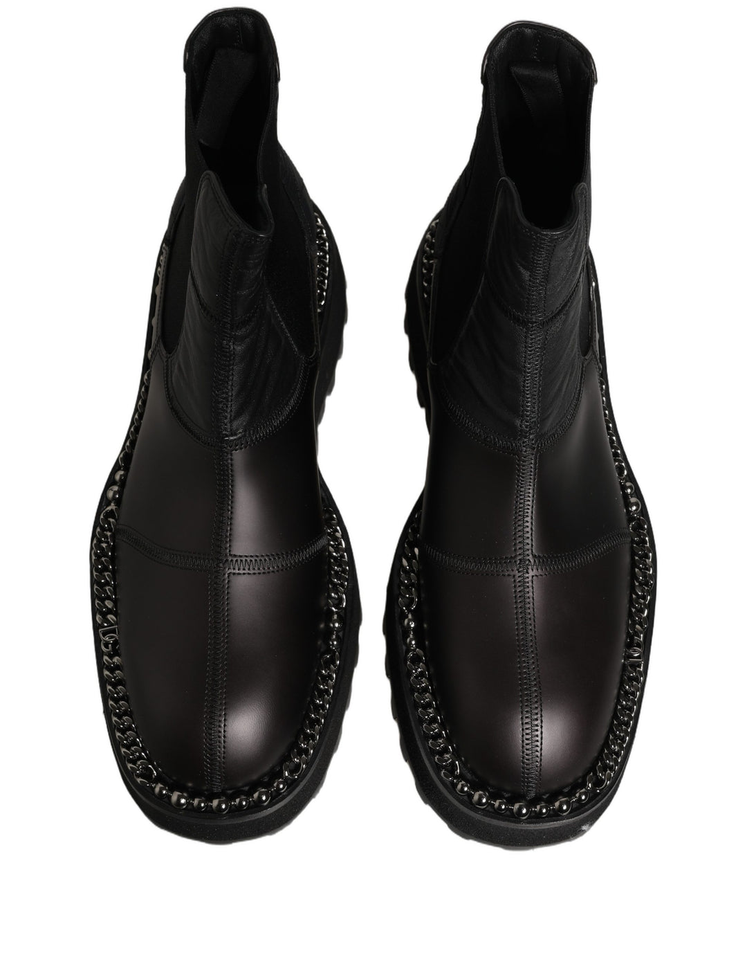 Dolce &amp; Gabbana Black Chelsea Boots Leather Slip On Men Shoes