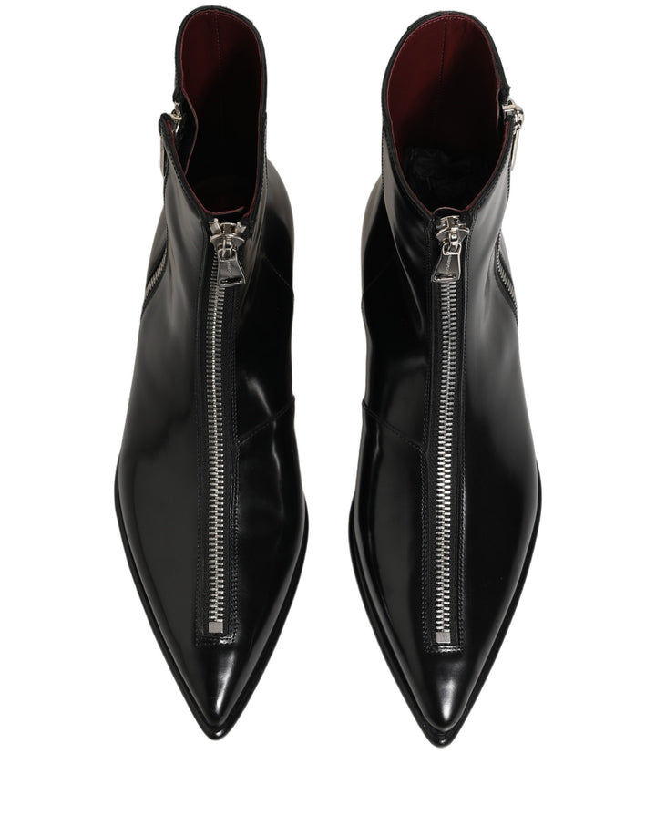 Dolce &amp; Gabbana Black Leather Zipper Mid Calf Men Boots Shoes