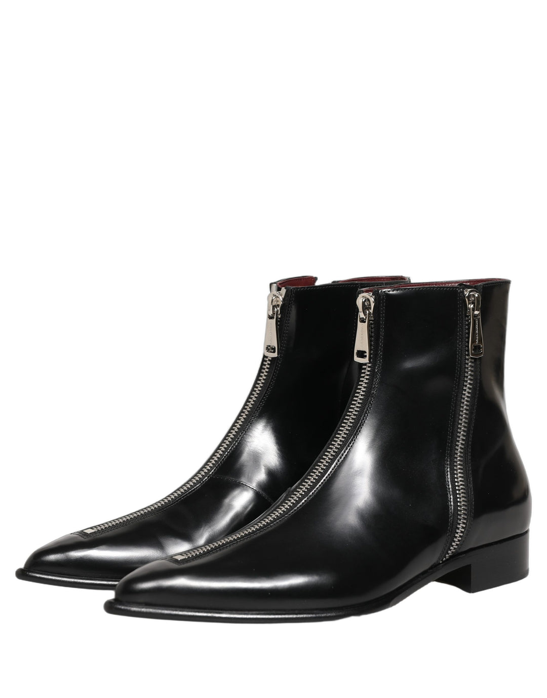 Dolce &amp; Gabbana Black Leather Zipper Mid Calf Men Boots Shoes