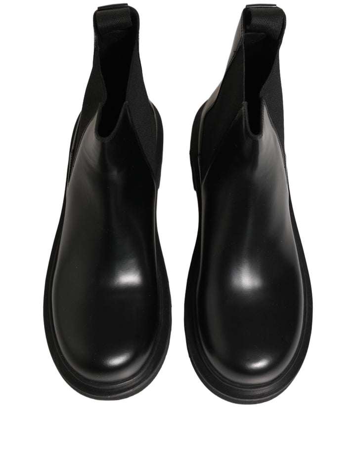 Dolce &amp; Gabbana Black Chelsea Boots Leather Slip On Men Shoes