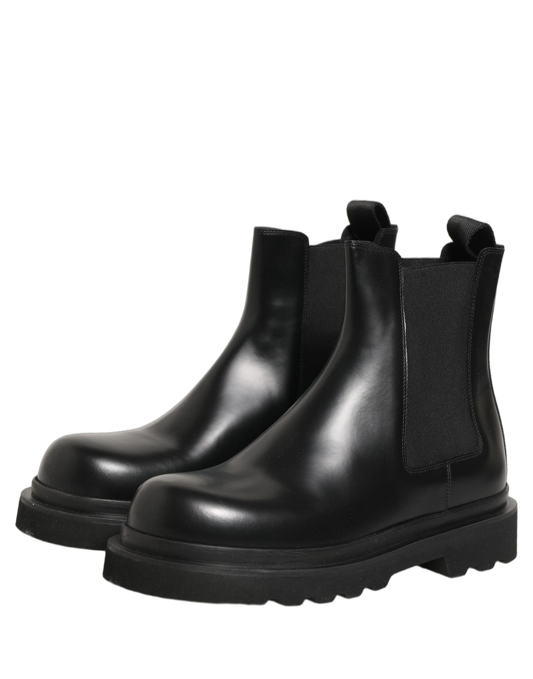 Dolce &amp; Gabbana Black Chelsea Boots Leather Slip On Men Shoes