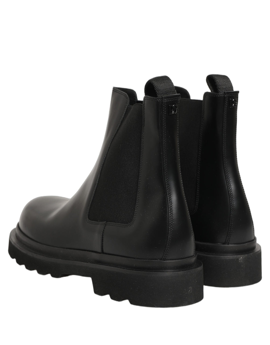 Dolce &amp; Gabbana Black Chelsea Boots Leather Slip On Men Shoes