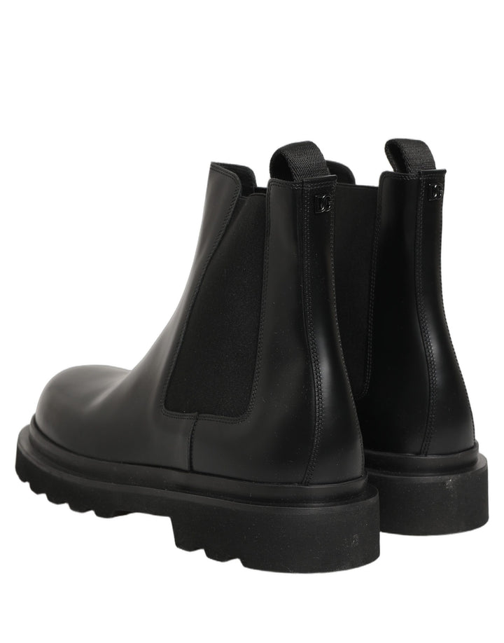 Dolce &amp; Gabbana Black Chelsea Boots Leather Slip On Men Shoes