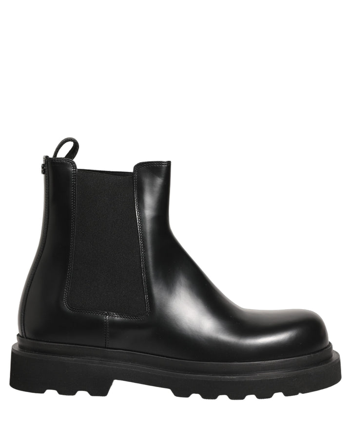 Dolce &amp; Gabbana Black Chelsea Boots Leather Slip On Men Shoes