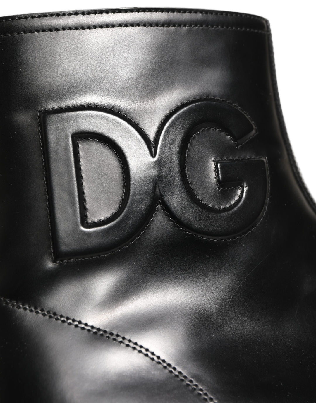 Dolce &amp; Gabbana Black Leather Embossed Logo Ankle Boots Shoes