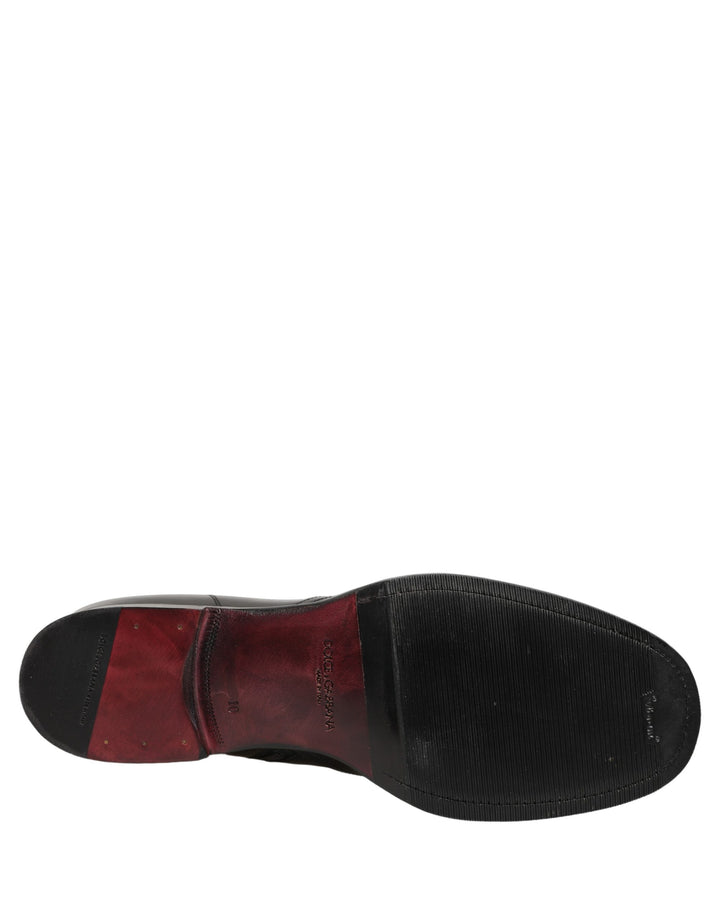 Dolce &amp; Gabbana Black Leather Embossed Logo Ankle Boots Shoes