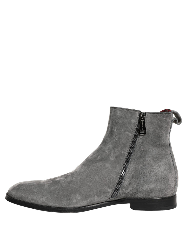 Dolce &amp; Gabbana Gray Suede Leather Chelsea Boots Shoes