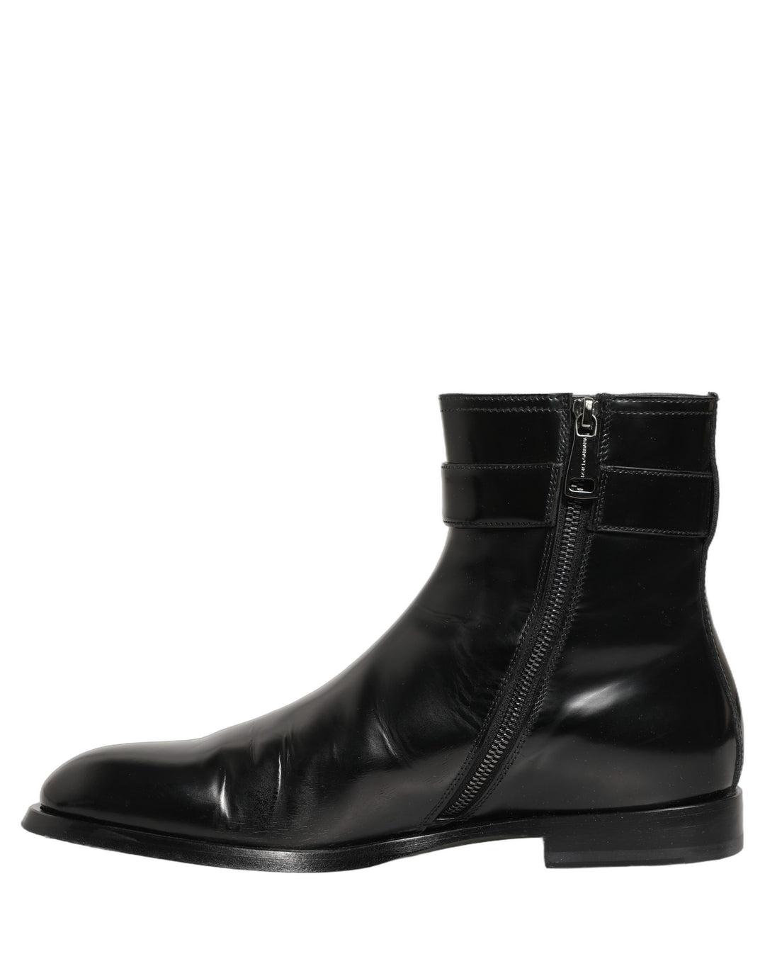 Dolce &amp; Gabbana Black Leather Logo Buckle Mid Calf Boots Shoes
