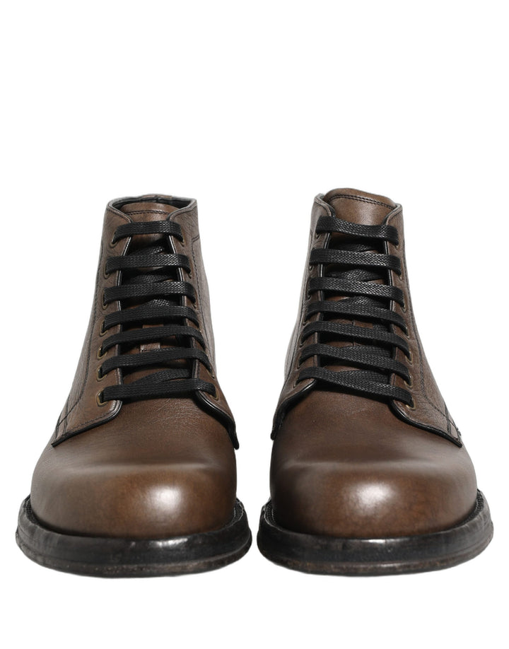 Dolce &amp; Gabbana Brown Perugino Leather Men Ankle Boots Shoes
