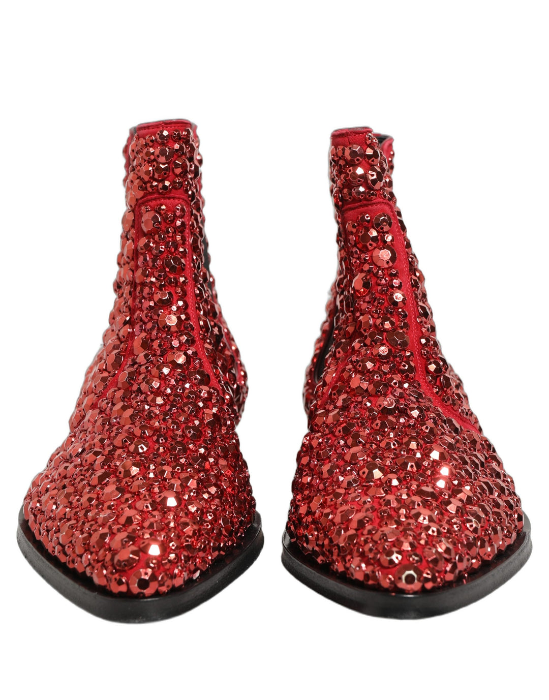 Dolce &amp; Gabbana Red Embellished Chelsea Ankle Boots Shoes