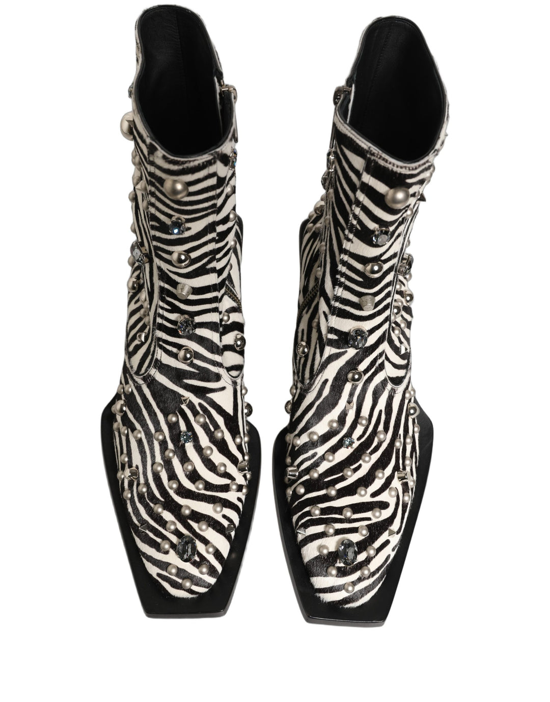 Dolce &amp; Gabbana Black White Zebra Embellished Boots Shoes