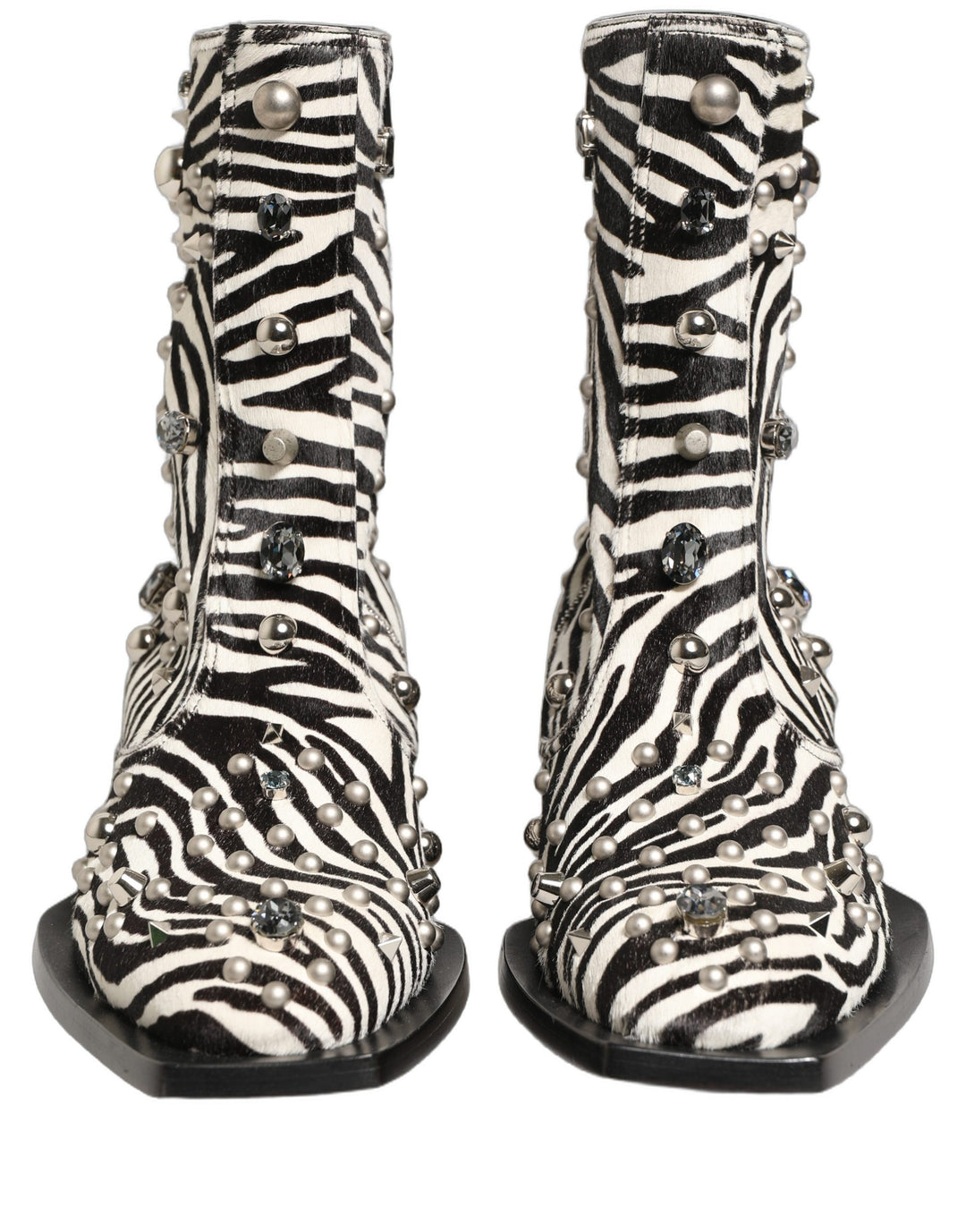 Dolce &amp; Gabbana Black White Zebra Embellished Boots Shoes