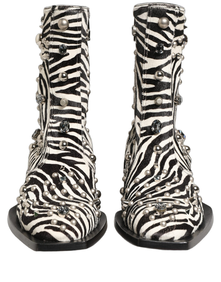 Dolce &amp; Gabbana Black White Zebra Embellished Boots Shoes