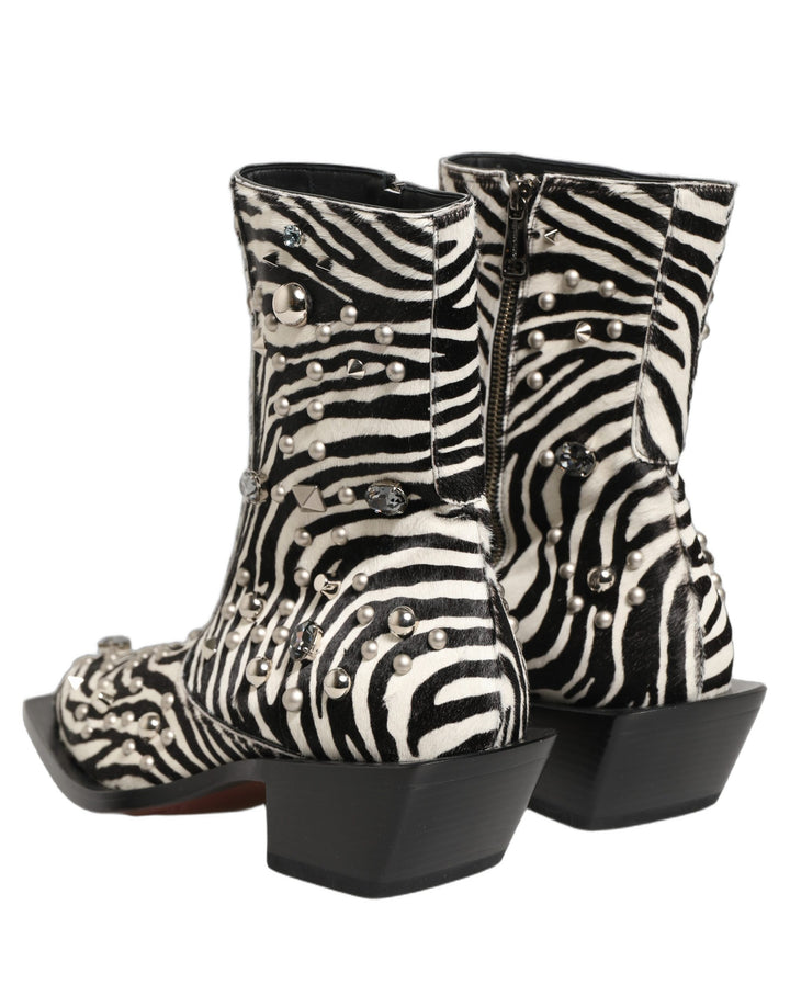 Dolce &amp; Gabbana Black White Zebra Embellished Boots Shoes