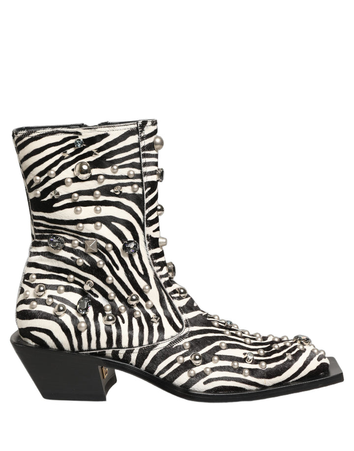 Dolce &amp; Gabbana Black White Zebra Embellished Boots Shoes