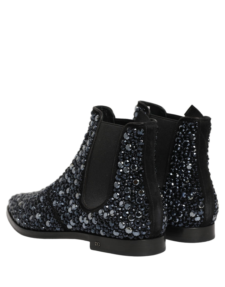Dolce &amp; Gabbana Black Embellished Chelsea Ankle Boots Shoes