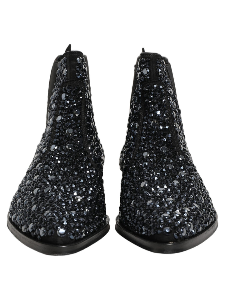 Dolce &amp; Gabbana Black Embellished Chelsea Ankle Boots Shoes