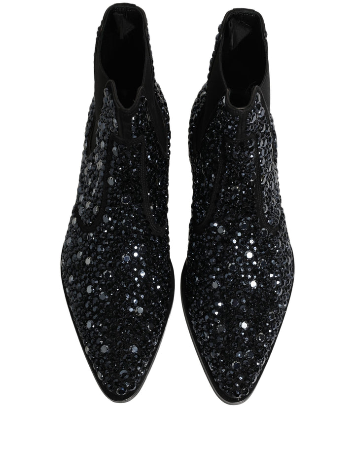Dolce &amp; Gabbana Black Embellished Chelsea Ankle Boots Shoes