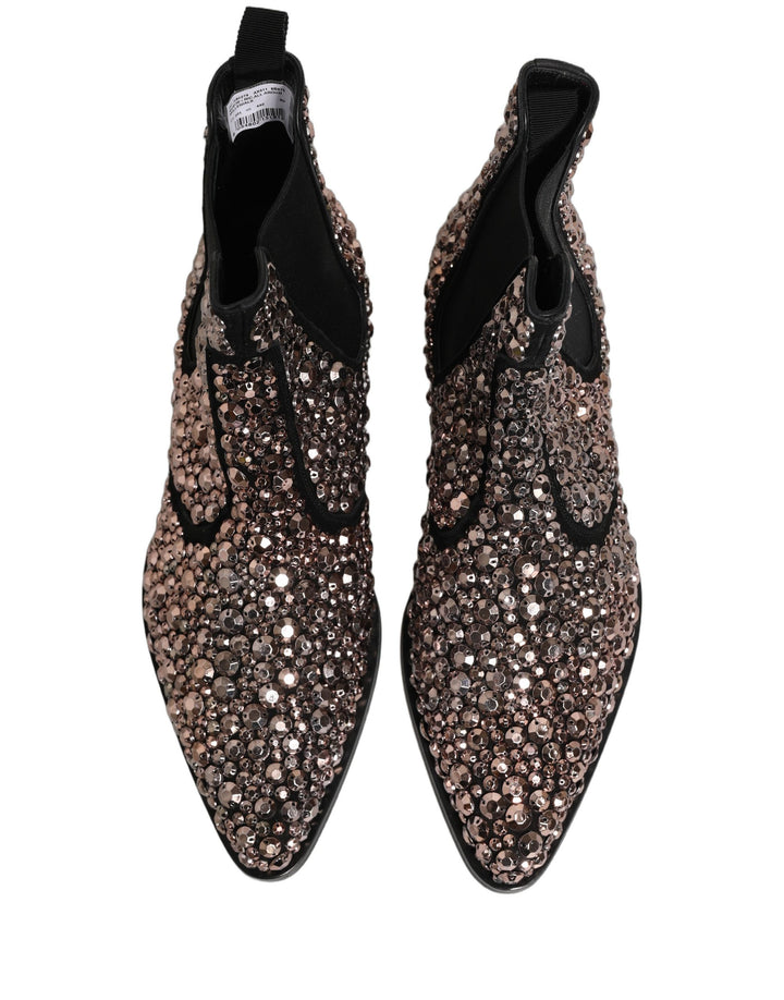 Dolce &amp; Gabbana Silver Embellished Chelsea Ankle Boots Shoes