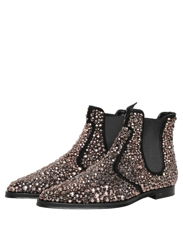 Dolce &amp; Gabbana Silver Embellished Chelsea Ankle Boots Shoes