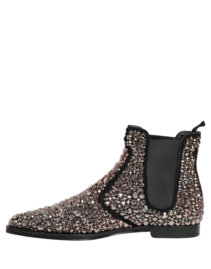 Dolce &amp; Gabbana Silver Embellished Chelsea Ankle Boots Shoes