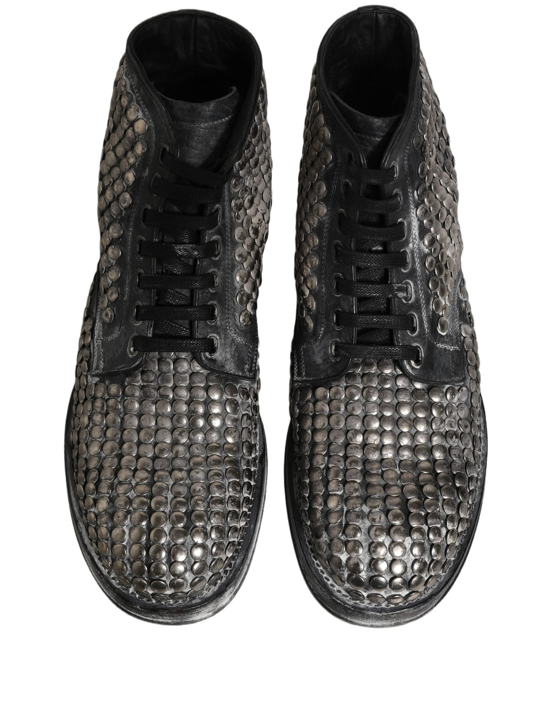 Dolce &amp; Gabbana Black Leather Runway Studs Ankle Boots Shoes