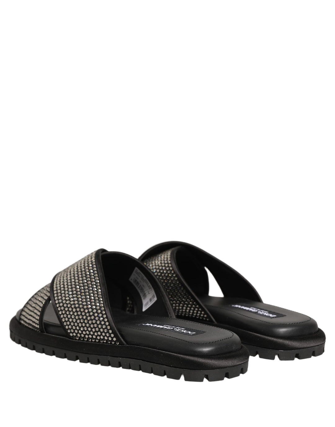 Dolce &amp; Gabbana Black Strass Criss Cross Slide Sandals Shoes