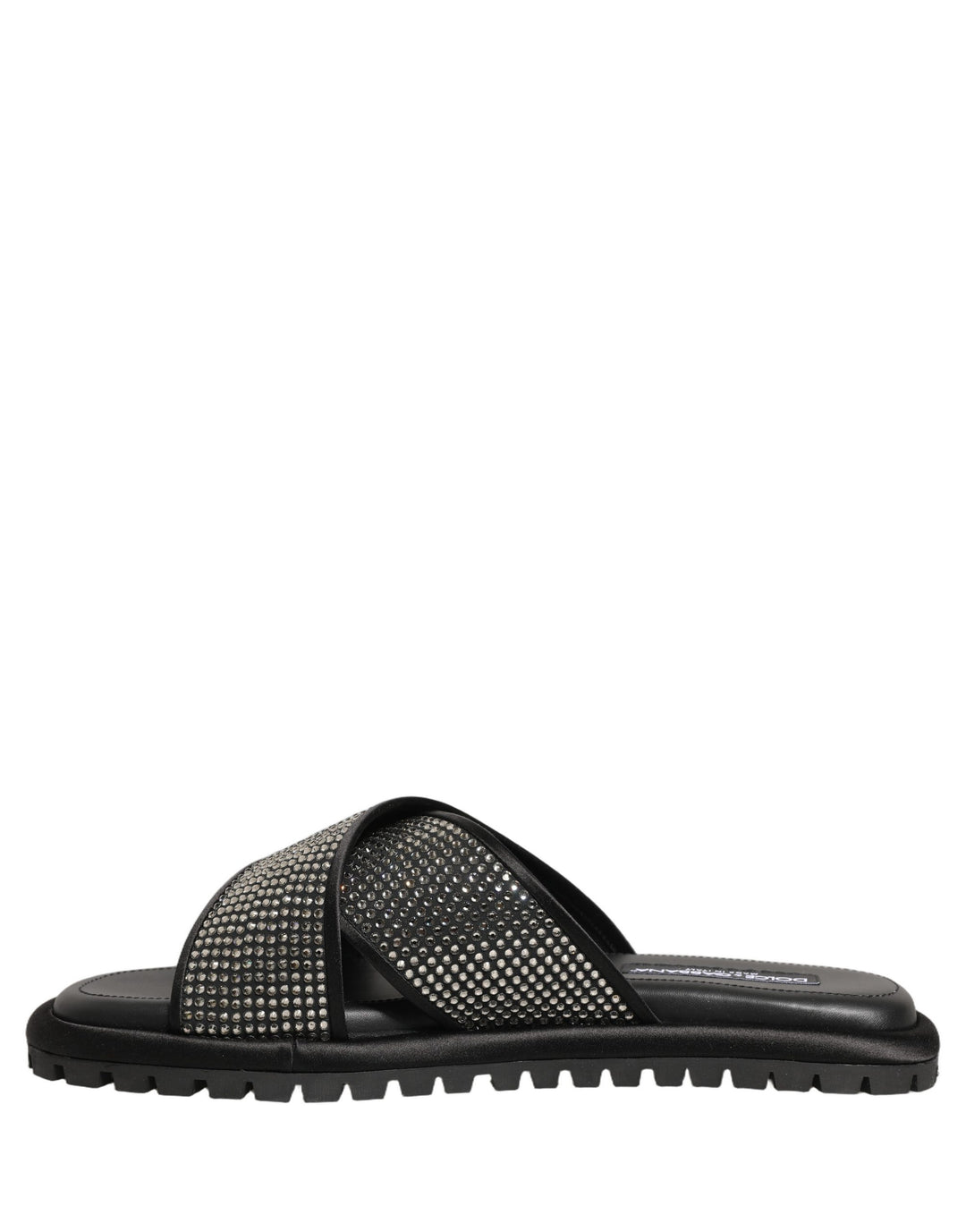 Dolce &amp; Gabbana Black Strass Criss Cross Slide Sandals Shoes