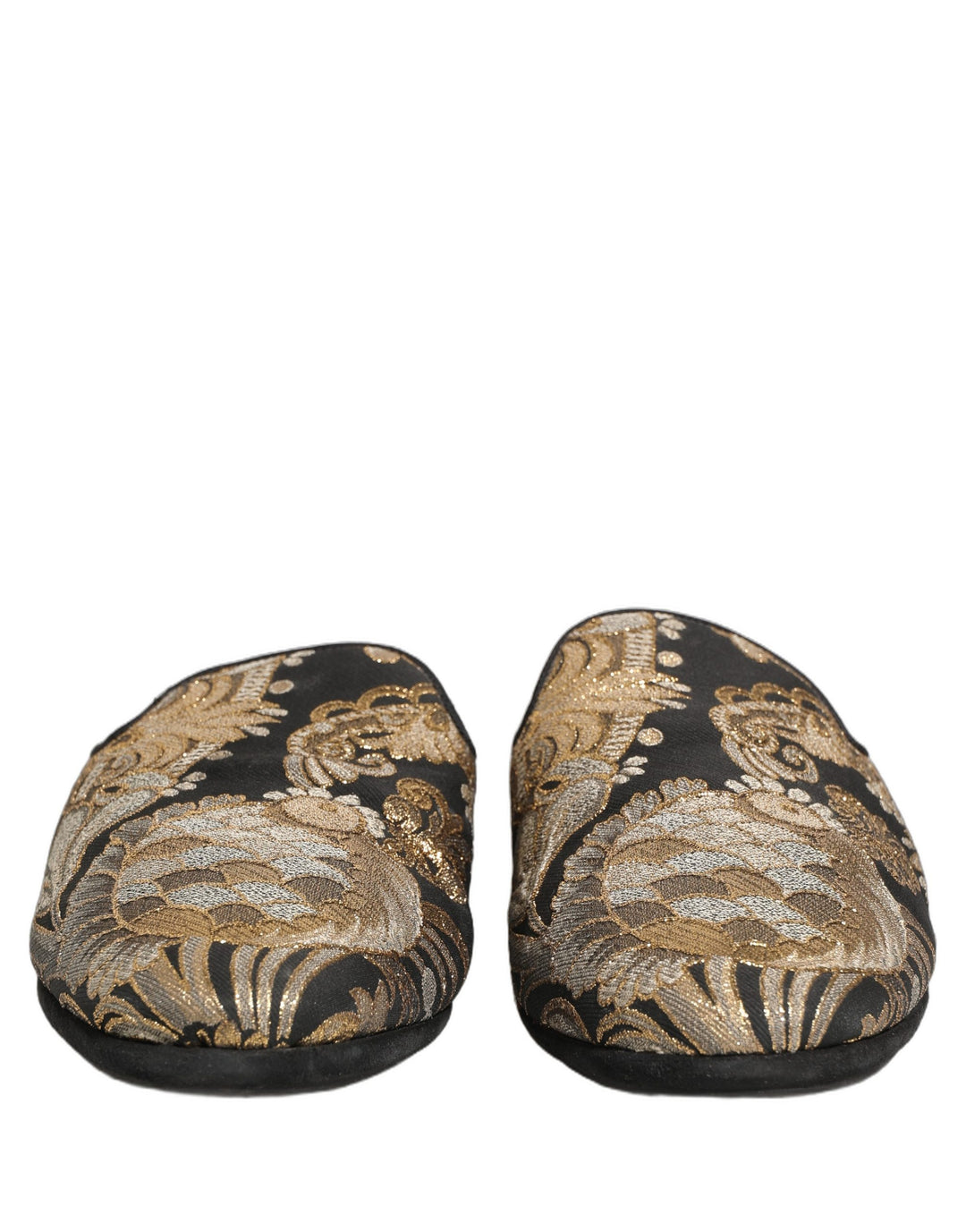 Dolce &amp; Gabbana Black Floral Jacquard Flats Sandals Men Shoes