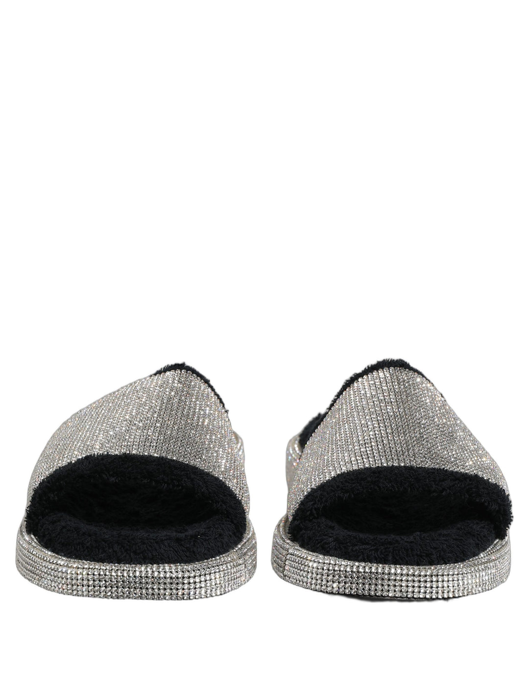 Dolce &amp; Gabbana Black Crystal Embellished Platform Men Slides Shoes