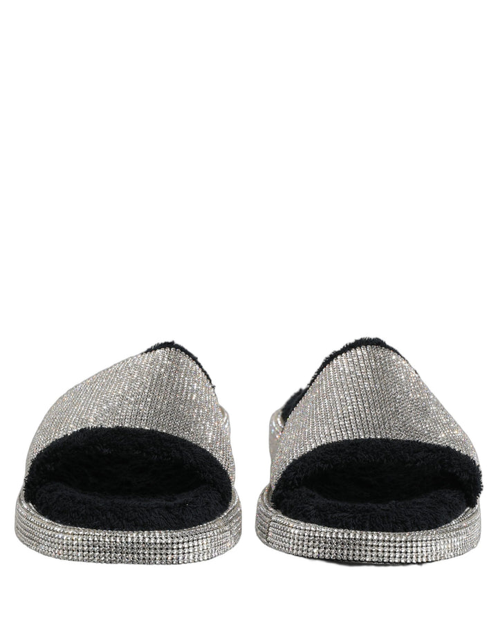 Dolce &amp; Gabbana Black Crystal Embellished Platform Men Slides Shoes