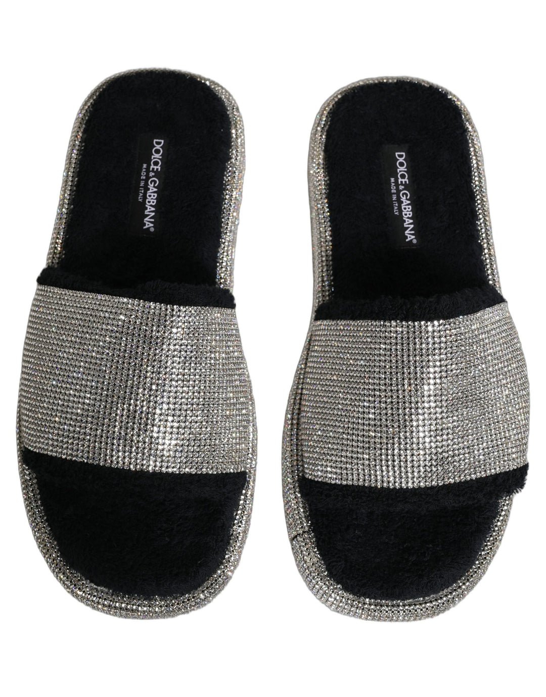 Dolce &amp; Gabbana Black Crystal Embellished Platform Men Slides Shoes