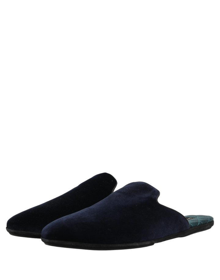 Dolce &amp; Gabbana Dark Blue Suede Slides Flat Slipper Men Shoes
