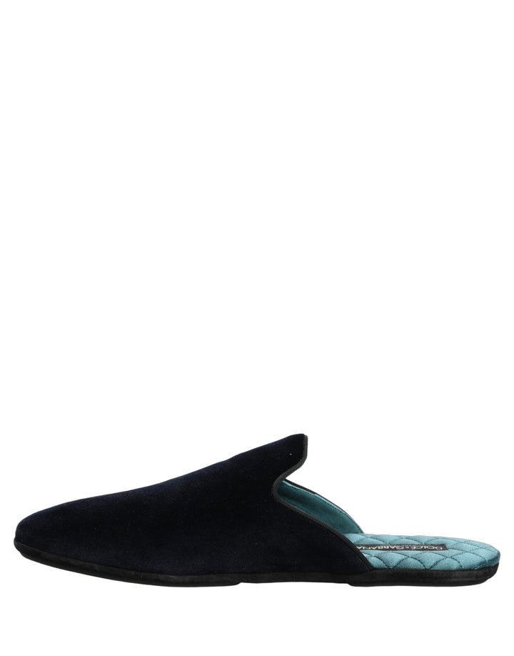 Dolce &amp; Gabbana Dark Blue Suede Slides Flat Slipper Men Shoes