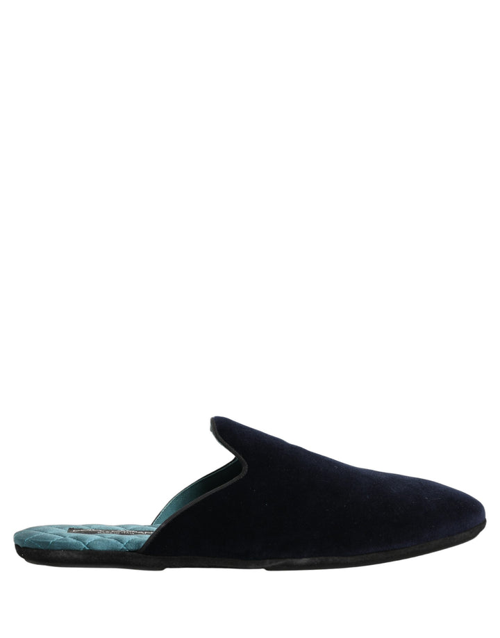 Dolce &amp; Gabbana Dark Blue Suede Slides Flat Slipper Men Shoes