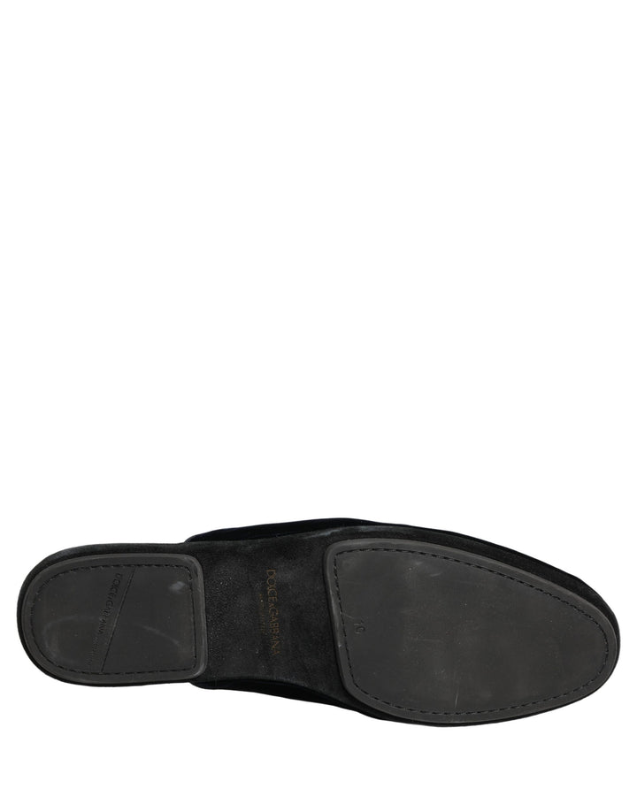 Dolce &amp; Gabbana Dark Blue Suede Slides Flat Slipper Men Shoes