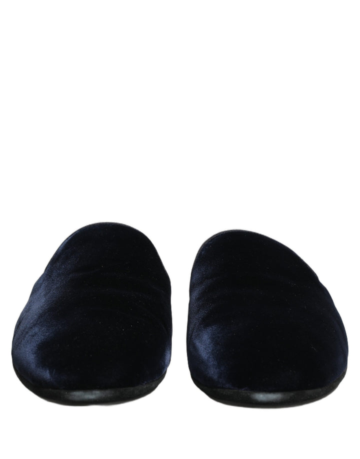 Dolce &amp; Gabbana Dark Blue Suede Slides Flat Slipper Men Shoes