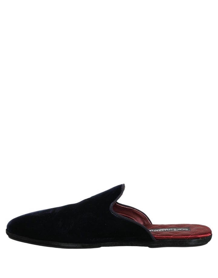 Dolce &amp; Gabbana Dark Blue Suede Slides Flat Slipper Men Shoes