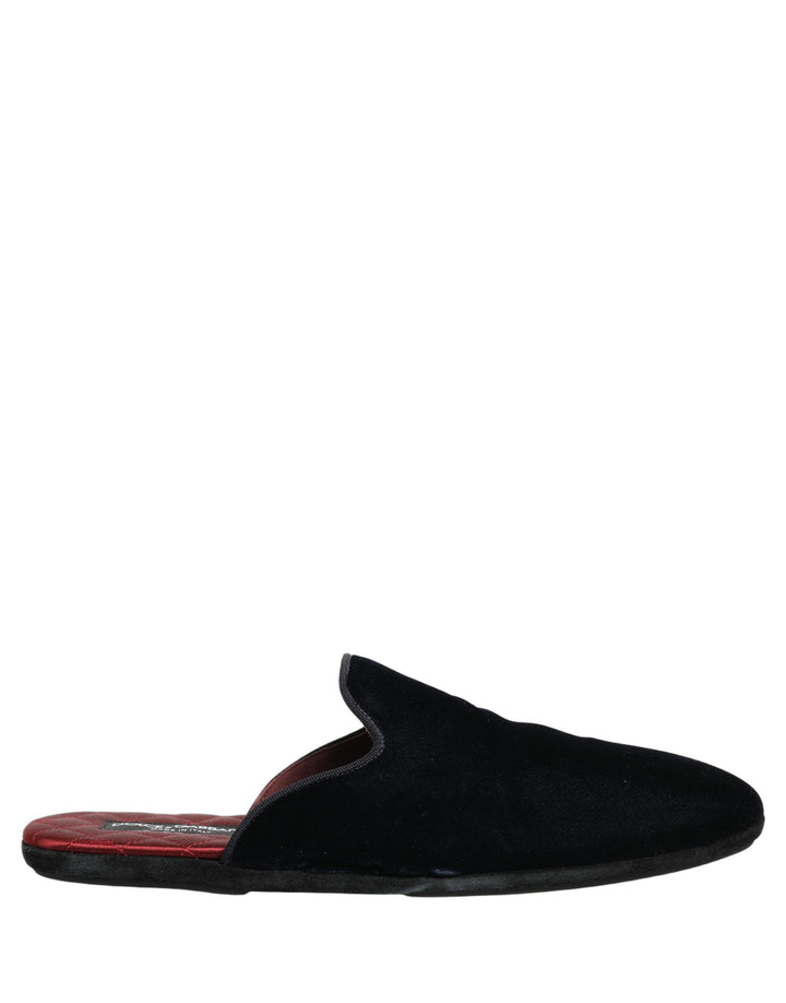 Dolce &amp; Gabbana Dark Blue Suede Slides Flat Slipper Men Shoes