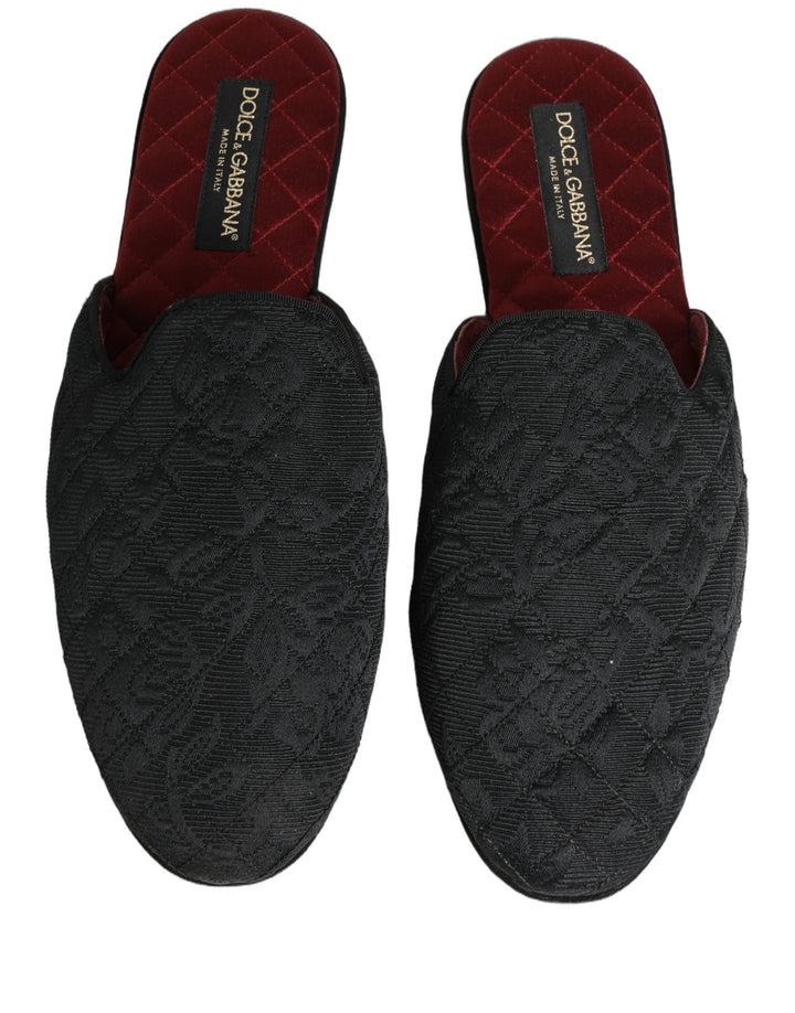 Dolce &amp; Gabbana Black Floral Brocade Slides Slippers Shoes