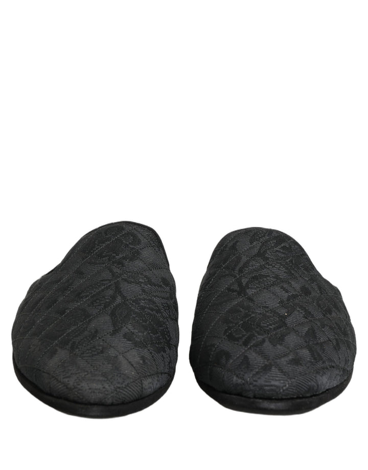 Dolce &amp; Gabbana Black Floral Brocade Slides Slippers Shoes
