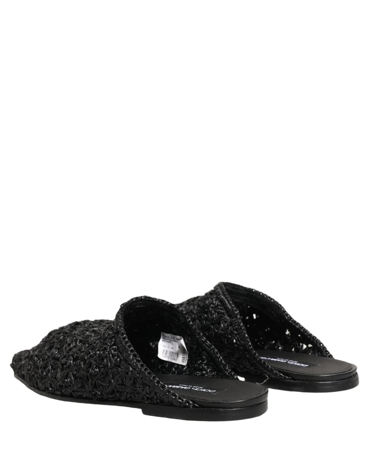 Dolce &amp; Gabbana Black Mules Slides Slippers Men Flats Shoes