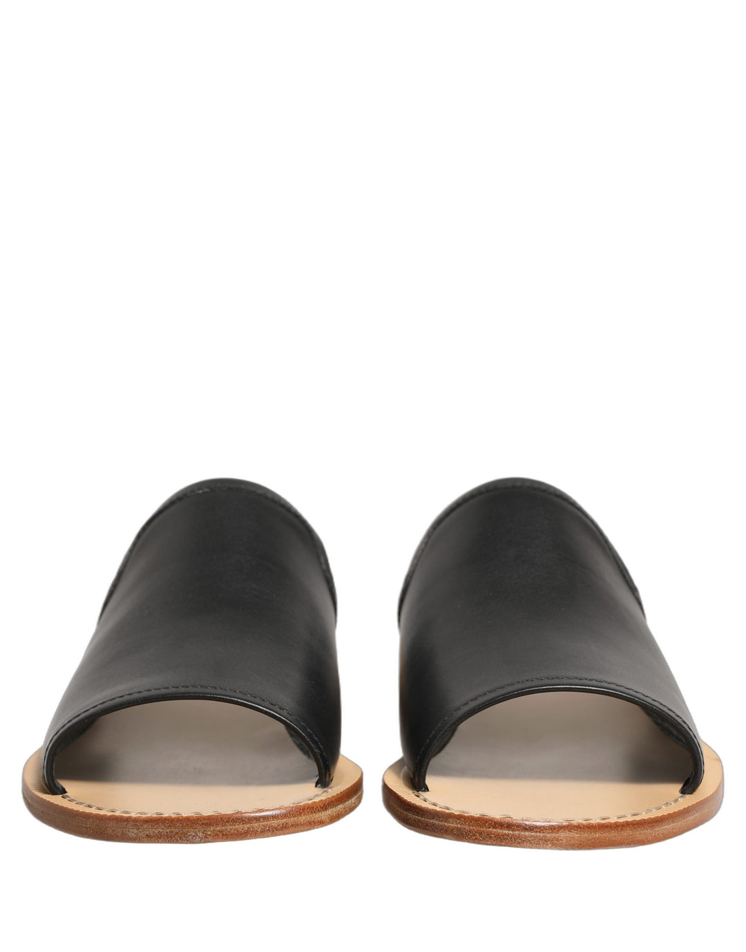 Dolce &amp; Gabbana Brown Leather Slides Sandals Flats Men Shoes