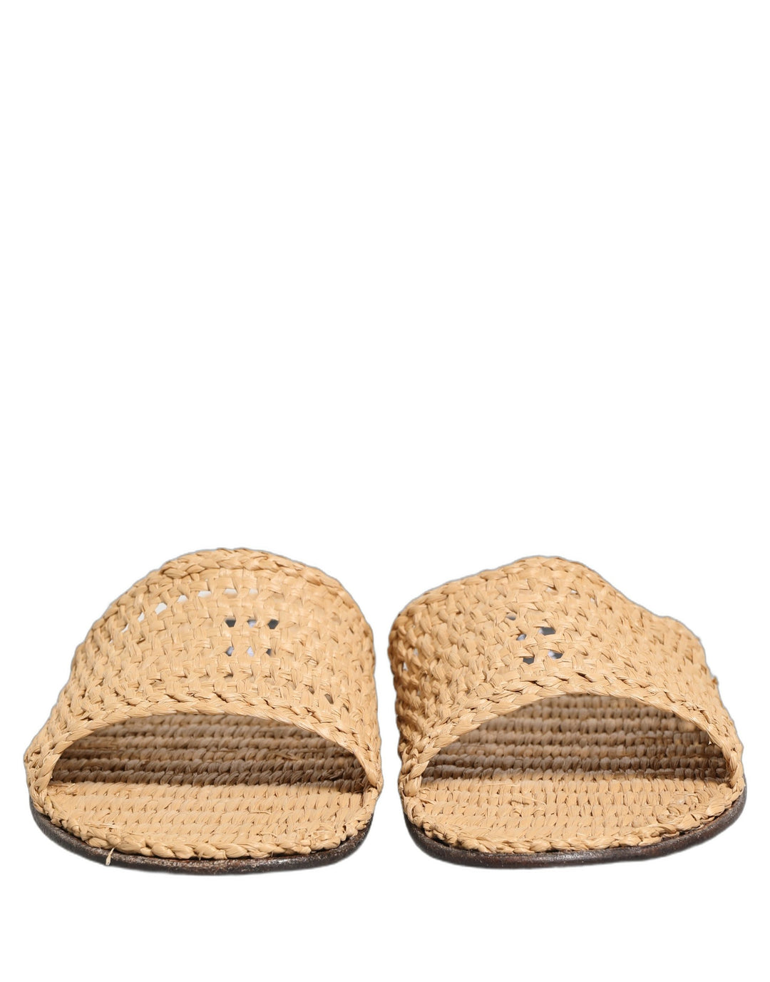 Dolce &amp; Gabbana Beige Straw Raffia Slides Sandals Flats Shoes