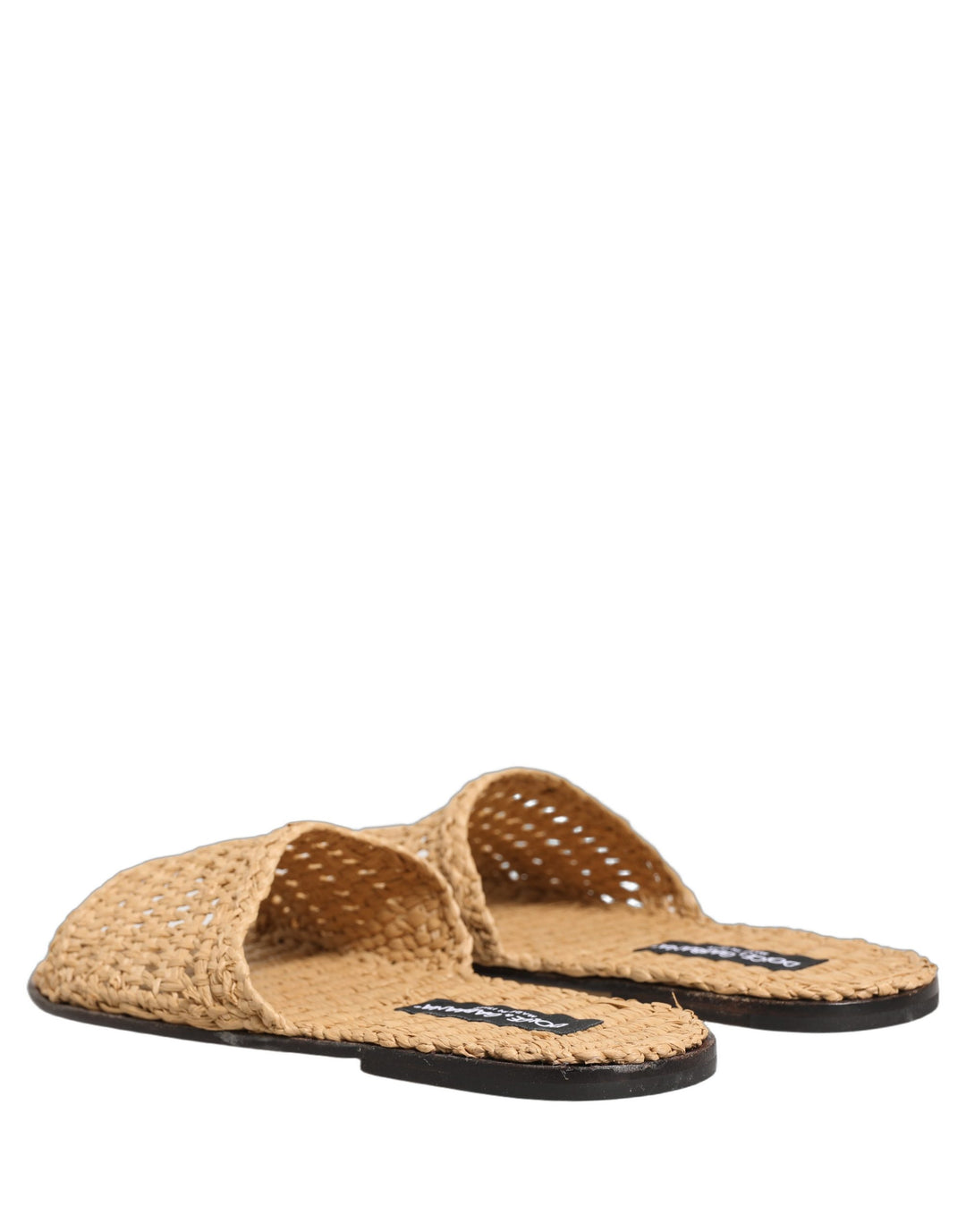 Dolce &amp; Gabbana Beige Straw Raffia Slides Sandals Flats Shoes