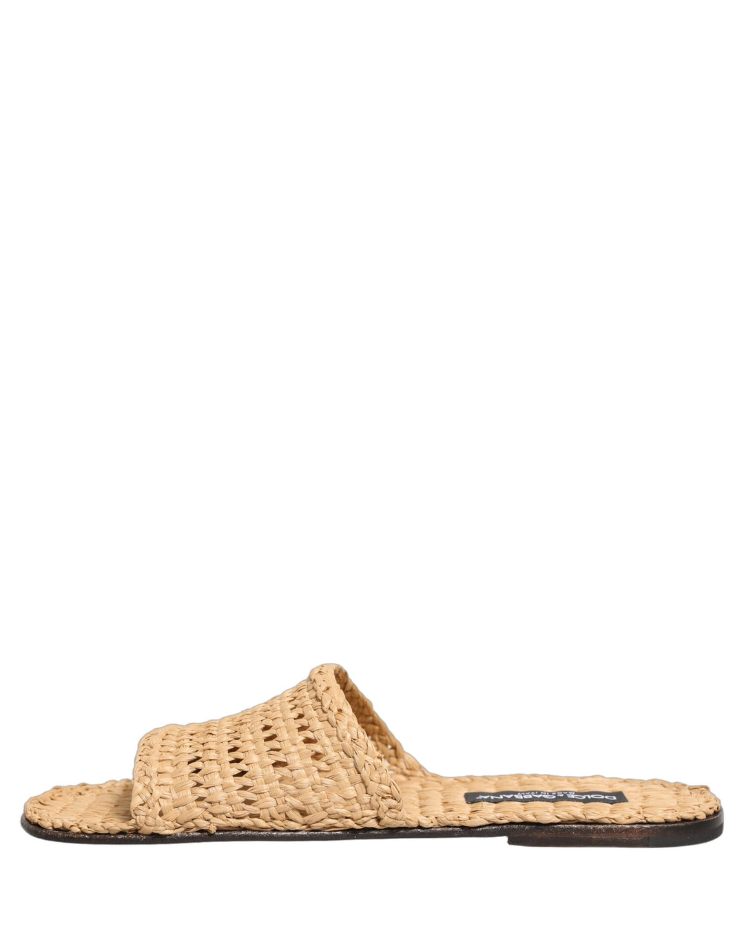 Dolce &amp; Gabbana Beige Straw Raffia Slides Sandals Flats Shoes