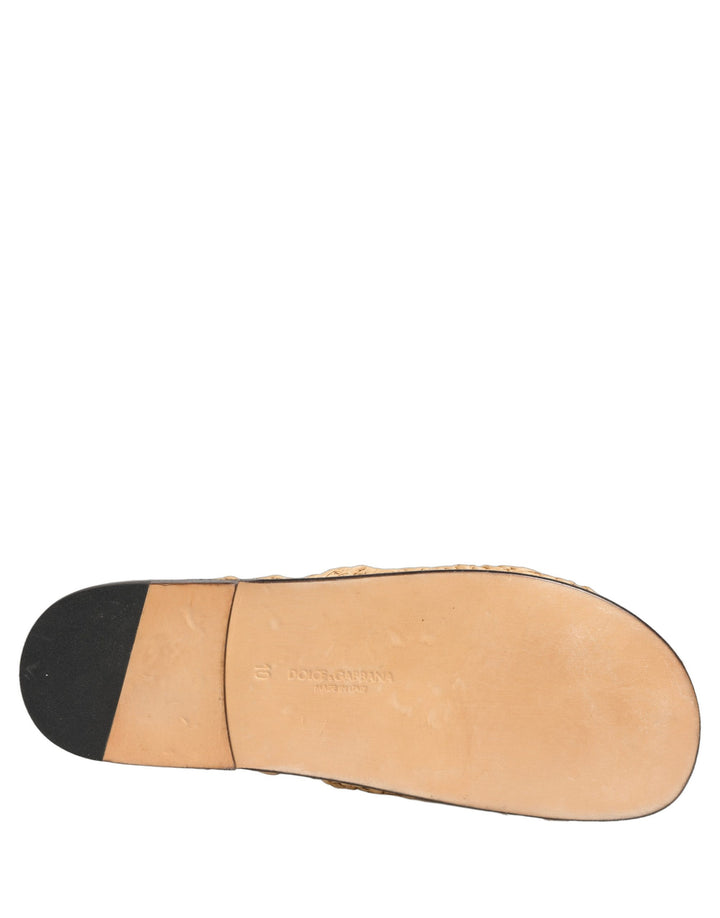 Dolce &amp; Gabbana Beige Straw Raffia Slides Sandals Flats Shoes