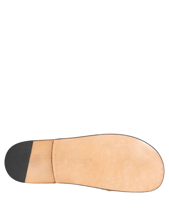 Dolce &amp; Gabbana Beige Straw Raffia Slides Sandals Flats Shoes